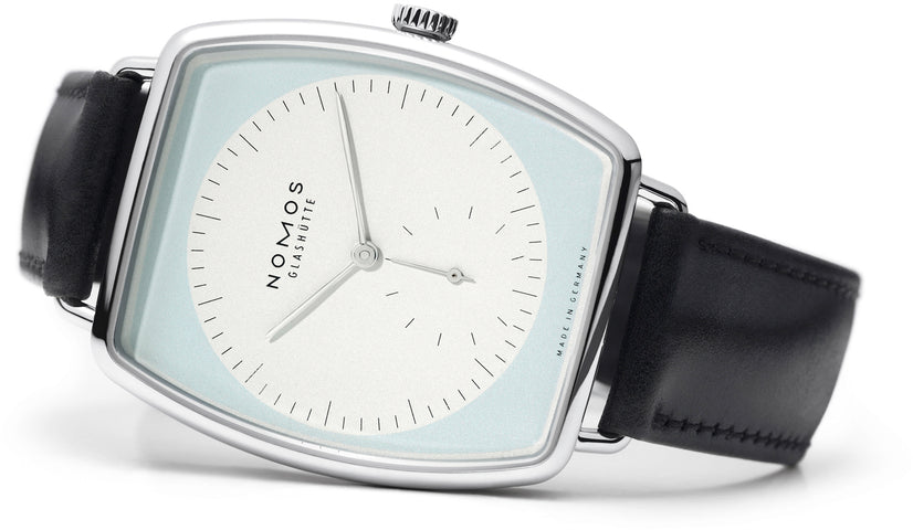 Nomos Glashutte Lux White Gold Light Blue Sapphire Crystal Watch