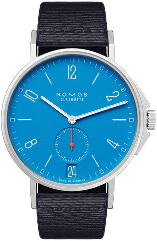 Nomos Glashutte Watch Ahoi Datum Signalblau Sapphire Crystal 554