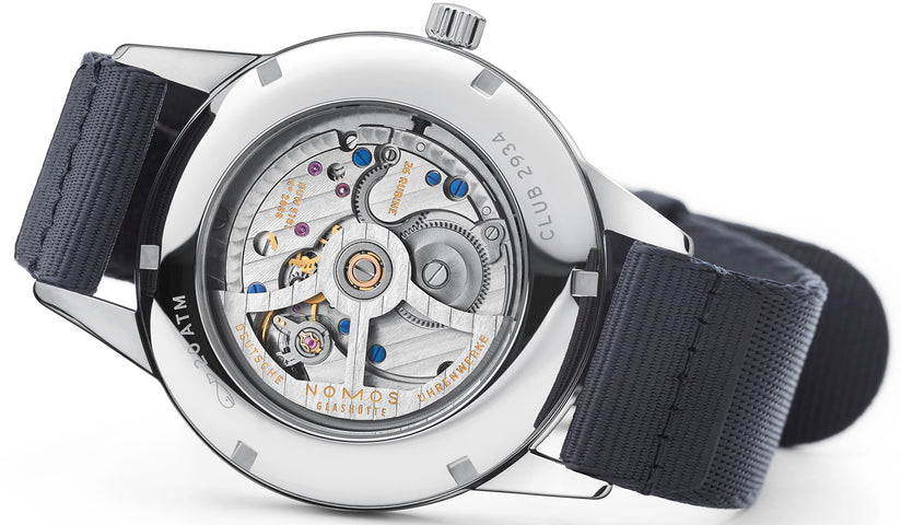Nomos Glashutte Club Automat Datum Signalblau Sapphire Crystal Watch