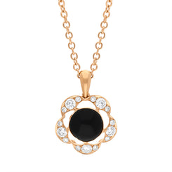 Picchiotti 18ct Rose Gold 0.54ct Diamond Whitby Jet Flower Pendant PCH-333
