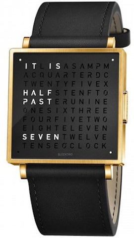 QLOCKTWO Watch W35 Gold Black Leather QW35EN6YGLSBL