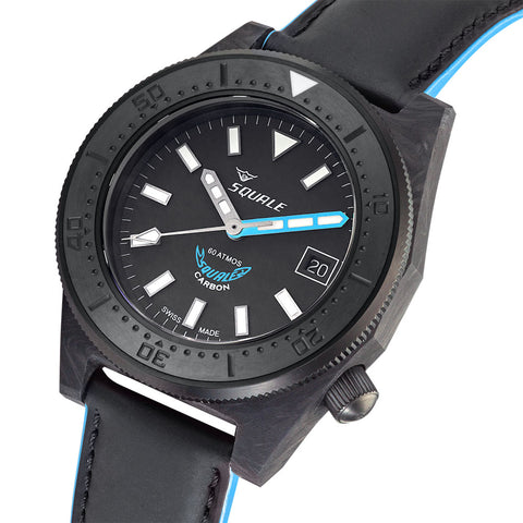 Squale T183 Blue Forged Carbon Leather Watch