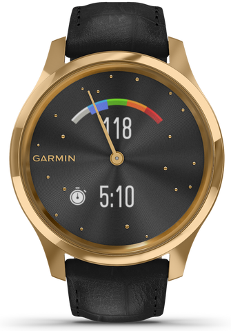 Garmin Watch Vivomove Luxe Gold PVD Black Embossed Leather