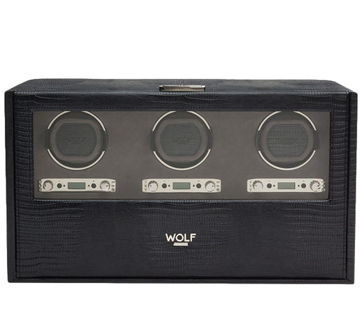 Wolf Watch Winder Blake Triple Storage And Travel Case Black Lizard