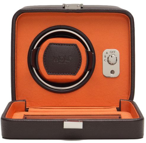 WOLF Watch Winder Windsor Single With Cover Brown/Orange D
