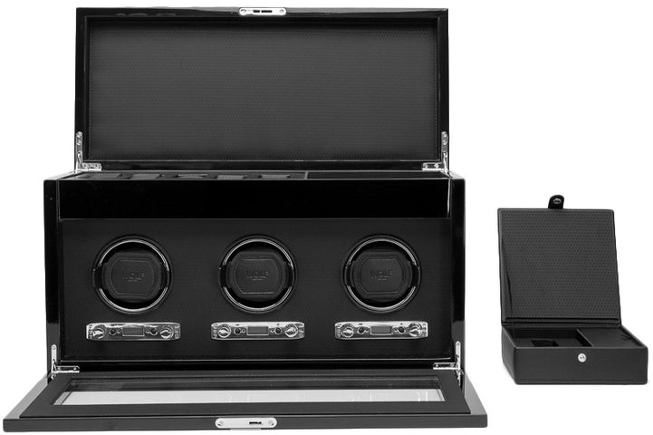 WOLF Watch Winder Savoy Triple Storage And Travel Case Black