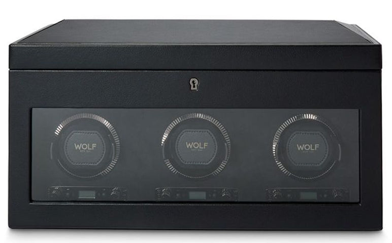 WOLF Watch Winder British Racing Black Triple Storage