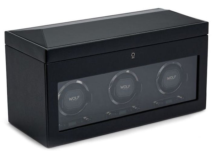 WOLF Watch Winder British Racing Black Triple Storage
