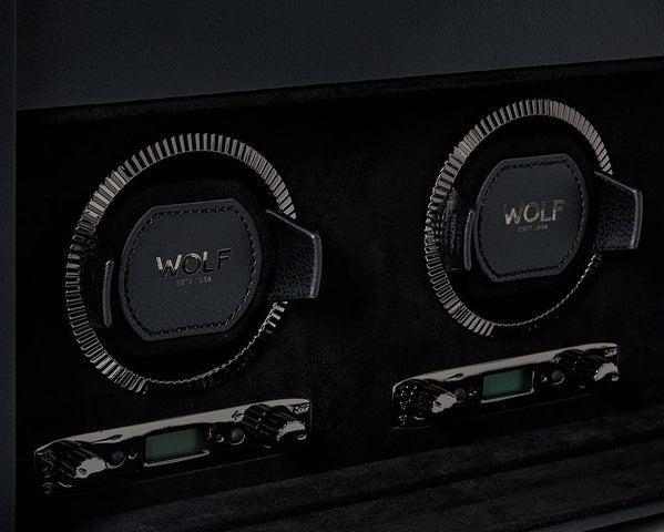 WOLF Watch Winder British Racing Black Triple Storage