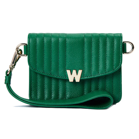 Wolf Mimi Collection Leather Green Mini Bag with Wristlet and Lanyard