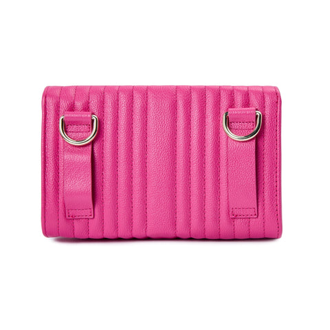 Wolf Mimi Collection Leather Pink Crossbody Bag with Wristlet and Lanyard