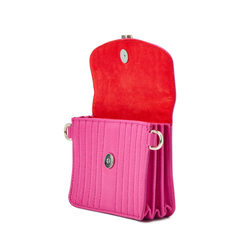 Wolf Mimi Collection Leather Pink Mini Bag with Wristlet and Lanyard