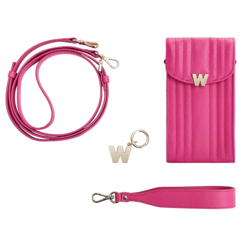 Wolf Mimi Collection Leather Pink Phone Case with Wristlet and Lanyard
