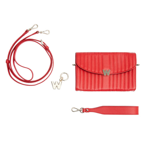Wolf Mimi Collection Leather Red Crossbody Bag with Wristlet