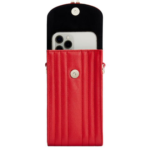 Wolf Mimi Collection Leather Red Phone Case with Wristlet and Lanyard