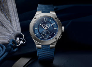 Baume Et Mercier Riviera on a blue rubber strap