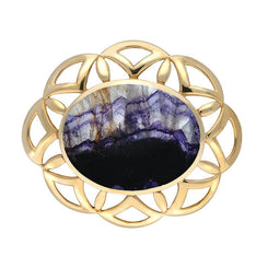 9ct Yellow Gold Blue Johnt Large Flower Brooch M196