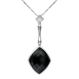 00027040 18ct White Gold Whitby Jet Diamond Faceted Cushion Necklace, JDS_3