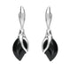 00074065 C W Sellors Sterling Silver Whitby Jet Leaf Shaped Open Top Drop Earrings E1655