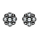 00082725 C W Sellors Sterling Silver Pearl and Marcasite Four Petal Flower Stud Earrings, E1690.