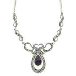 Sterling Silver Blue John Marcasite Drop Bow Twist Necklace. N893.