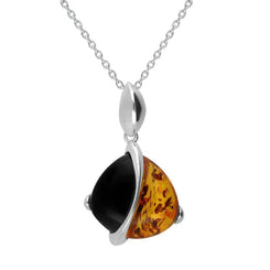 00109552 Silver Whitby Jet and Amber Double Stone Pear Shaped Necklace, P2354