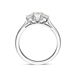 00124041 Platinum 0.88ct Diamond Emerald Cut Trilogy Ring, FEU-1218