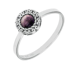 00148946 Sterling Silver Blue John Round Rope Curved Edge Ring, R740.