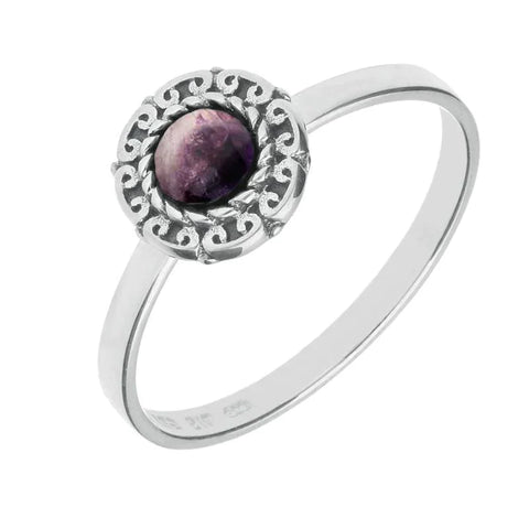 00148946 Sterling Silver Blue John Round Rope Curved Edge Ring, R740.