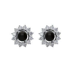 18ct White Gold Whitby Jet 0.63ct Diamond Floral Stud Earrings
