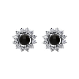 18ct White Gold Whitby Jet 0.63ct Diamond Floral Stud Earrings