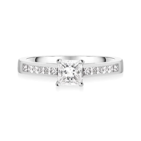 C W Sellors Platinum 0.70ct Diamond Princess Cut Shoulder Solitaire Ring, FEU-1477