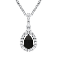 18ct White Gold Whitby Jet 0.13ct Diamond Pear Cluster Necklace