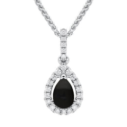 18ct White Gold Whitby Jet 0.13ct Diamond Pear Cluster Necklace