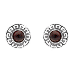 00166547 C W Sellors Sterling Silver Amber Greek Style Stud Earrings, E2421.