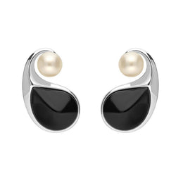 Sterling Silver Whitby Jet Pearl Open Twist Two Piece Set
