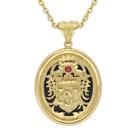 00169933 C W Sellors 18ct Yellow Gold Whitby Jet Blood Red Ruby Commemorative Dracula Necklace, P1974