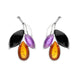 Sterling Silver Whitby Jet Amethyst Amber Three Leaf Stud Earrings E2494