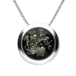 Sterling Silver Green Amber Round Ribbed Edge Necklace P3486