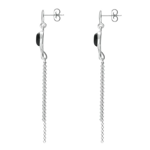Sterling Silver Whitby Jet Celtic Pear Chain Drop Earrings E2504
