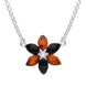 Sterling Silver Whitby Jet Amber Flower Necklace N1052
