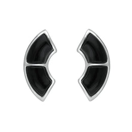 Sterling Silver Whitby Jet Two Stone Oblong Stud Earrings E2507