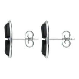 Sterling Silver Whitby Jet Two Stone Oblong Stud Earrings E2507
