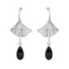 Sterling Silver Whitby Jet Teardrop Ginkgo Biloba Leaf Drop Earrings, E2514.