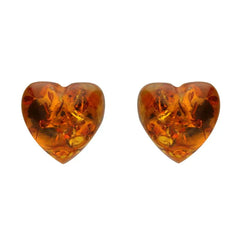 Sterling Silver Amber Heart Stud Earrings E2515