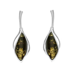 Sterling Silver Green Amber Open Marquise Drop Earrings E2437_G