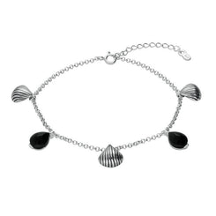 00178866 Sterling Silver Whitby Jet Shell Stone Pear Bracelet, B1167