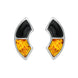 Sterling Silver Whitby Jet Amber Two Stone Oblong Stud Earrings E2507