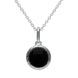 00178883 Sterling Silver Whitby Jet Round Stone Brushed Edge Necklace P3514.