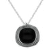 00178888 Sterling Silver Whitby Jet Cushion Stone Patern Edge Necklace P3517.